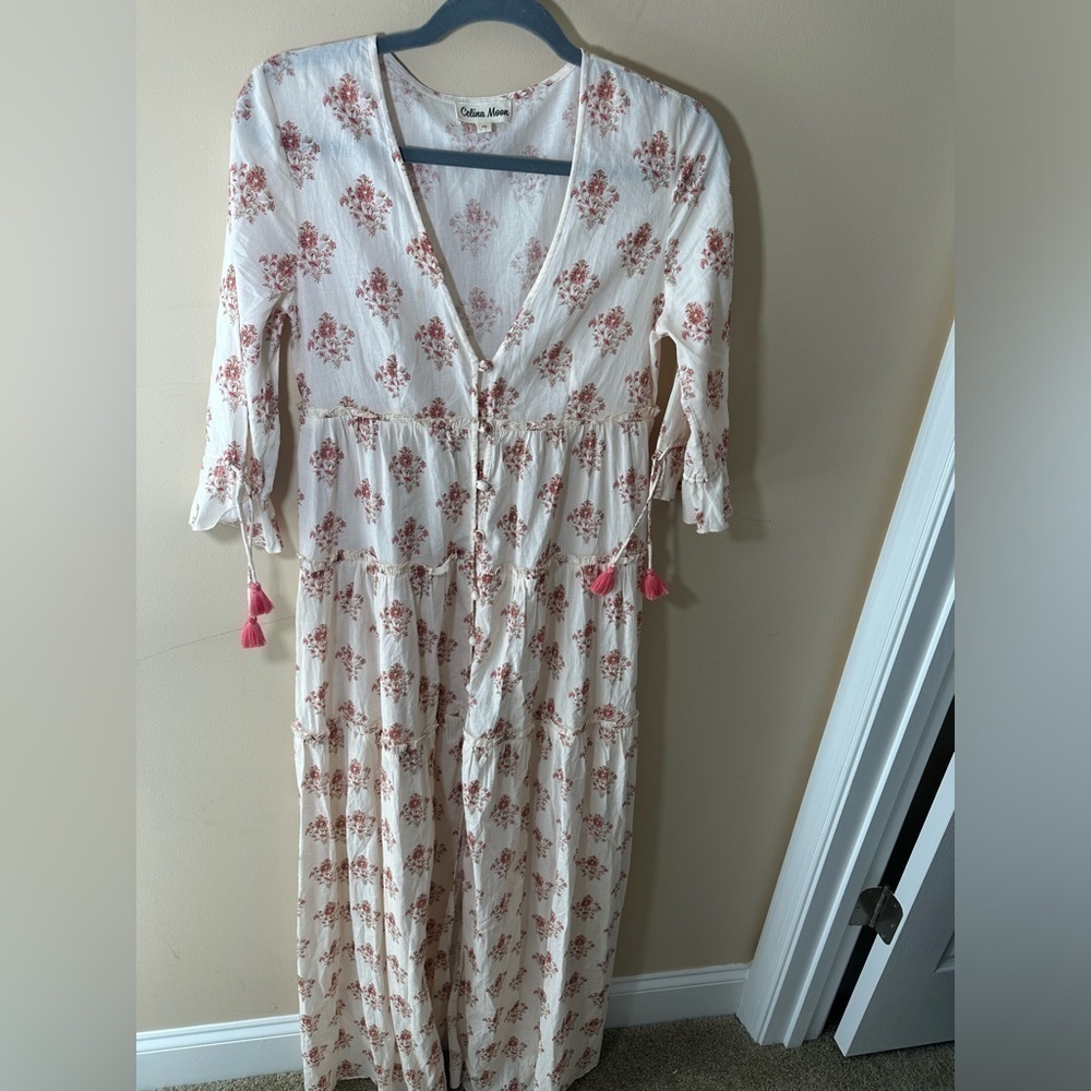 Celina Moon  Dress Maxi Tiered Tassels Slit In Front  Size XS